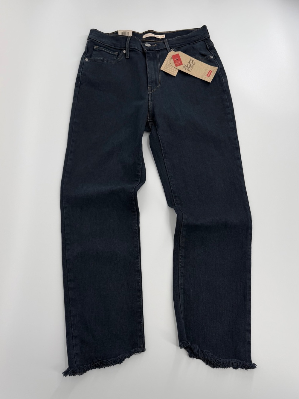 Levi’s 724 Jeans Womens 6 W28 High Rise Straight Cropped Black Raw Hem NWT - Picture 3 of 16